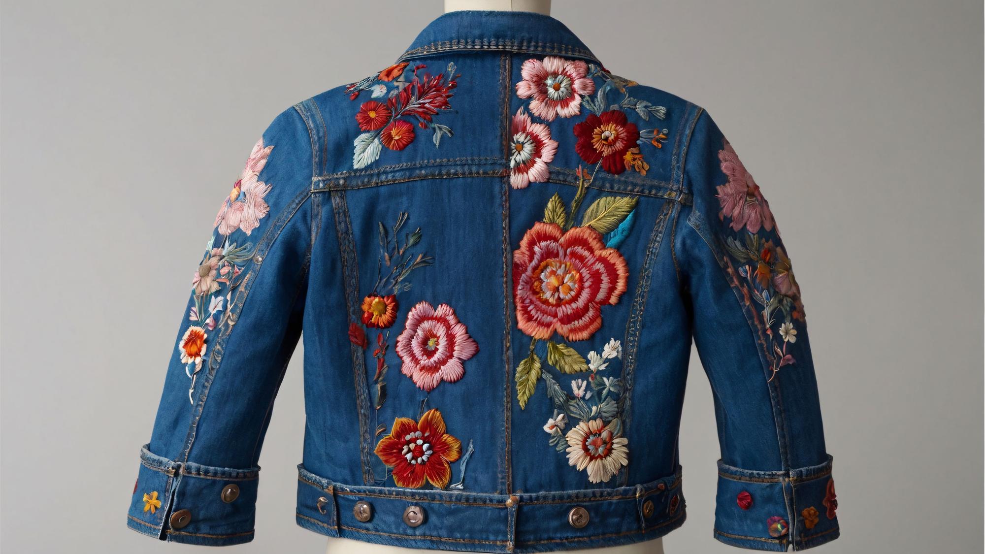 finished embroidered jacket with floral crest